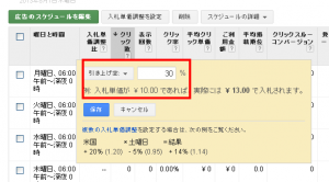 Googleアドワーズ　時間・曜日別入札調整率